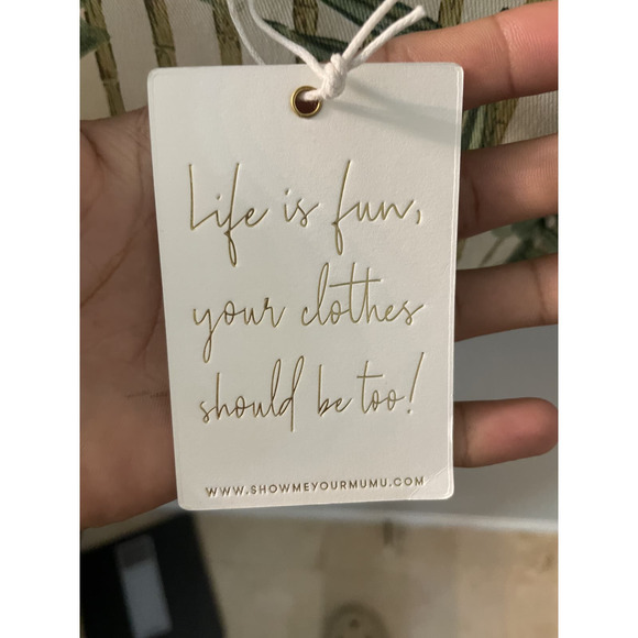 Show Me Your Mumu Delia Bamboo Palm Leaf Print Ruffled Denim Crop Top XL NWT - Picture 7 of 8